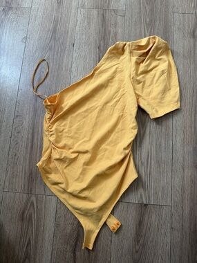 Free People One-Shoulder Mustard Yellow Bodysuit